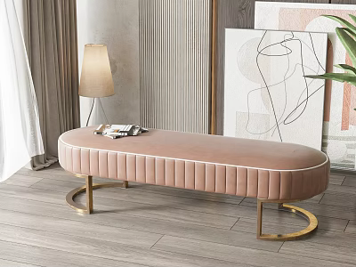 Pink Stitched Sofa Bench With Gold Metal Legs In Modern Interior 3d model