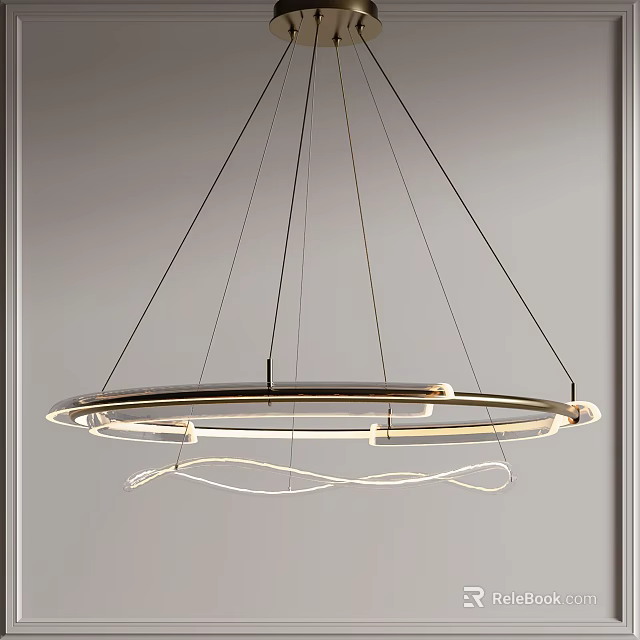 Modern Circular Chandelier Design With Metal Frame LED Lighting And Hanging Cables 3d model 
