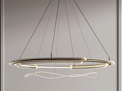 Modern Circular Chandelier Design With Metal Frame LED Lighting And Hanging Cables 3d model