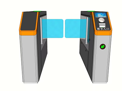 Orange And Gray Access Control Turnstile With Blue Barrier And Display Screen 3d model