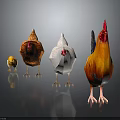 Colorful Hens Rooster And Small Chick Standing Together In Group With Different Colors