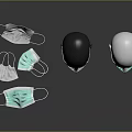 Disposable Face Masks on Mannequin Head and Surface with Blue Transparent Colors