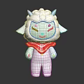 Cartoon Character With Sheep like Creature Features White Body Blue Horns Red Scarf Standing Pose