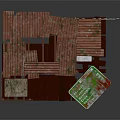 Cartoon Scene of Small Wooden House with Roof CAT Sign Table Chairs and Welcome Mat