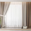 Modern Neutral Thick And Sheer Window Curtains With Potted Plant And Books