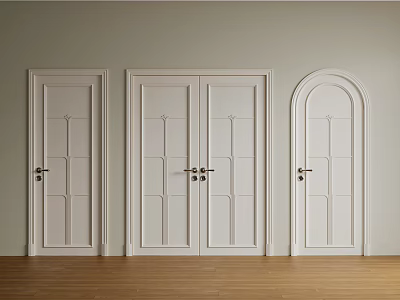 White Hinged Doors With Single Double Panel And Arched Top Designs For Home Interior 3d model