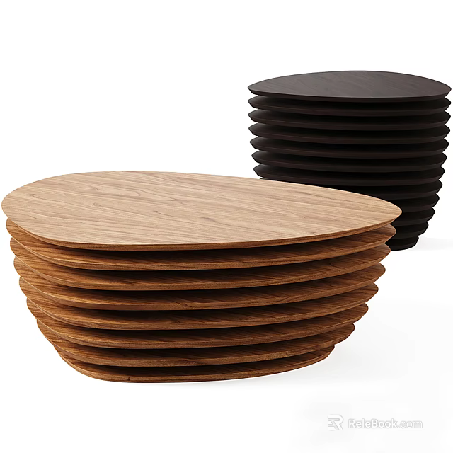 Modern Stacked Layer Side Tables With Light And Dark Wood Oval Tops 3d model 
