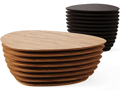 Modern Stacked Layer Side Tables With Light And Dark Wood Oval Tops 3d model