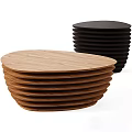 Modern Stacked Layer Side Tables With Light And Dark Wood Oval Tops