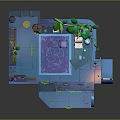 Blue Enchanted Interior With Green Vines Books Glowing Orb Desk And Purple Rug