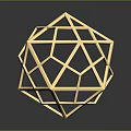 Golden Geometric Polyhedron Wireframe Structure With Reflection On Dark Background