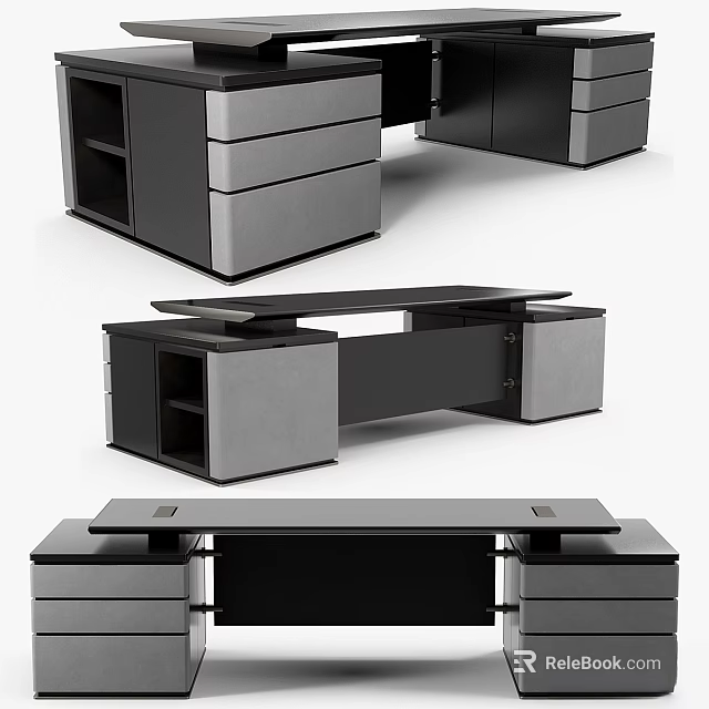 Modern Table And Chair Set With Black Gray Finish Drawers And Spacious Storage Design 3d model 