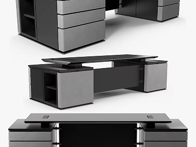 Modern Table And Chair Set With Black Gray Finish Drawers And Spacious Storage Design 3d model