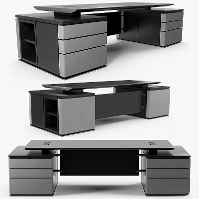 Modern Table And Chair Set With Black Gray Finish Drawers And Spacious Storage Design 3d model
