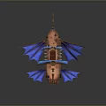 Detailed Pirate Ship Model Featuring Blue Wings Red Flags And Skull Symbol