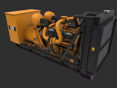 Heavy Duty Cat Brand Industrial Generator With Yellow Black Pipes And Radiator 3d model