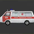 White and Red Striped Ambulance Model With Blue Emergency Light Red Cross And Number 03