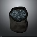 Full Burlap Bag Filled With Shiny Blue Coins On Dark Background