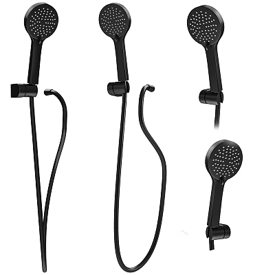 Black Handheld Shower Heads With Flexible Hose And Spray Nozzles In Modern Bathroom Design 3d model