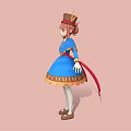 Elegant 3D Cartoon Character Wearing Blue Dress Red Cape Brown Hat On Pink Background