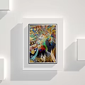 Colorful Abstract Paintings Framed on White Wall Arranged in Grid Pattern 3d model