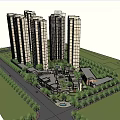 Modern High Rise Residential District With Commercial Complex And Busy Road At Dusk