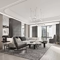 Modern Living and Dining Room Interior Design With Sofa Coffee Table Chandelier and Area Rug