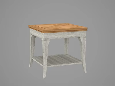 Rustic Wooden Top Side Table With Light Colored Legs And Lower Shelf 3d model