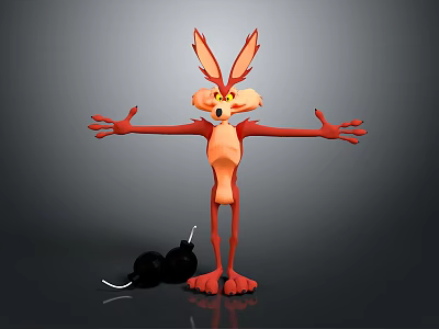 Red Animated Game Character With Large Ears Outstretched Arms And Bomb 3d model