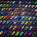 Colorful Small Cars In Various Colors Neatly Arranged On Dark Background