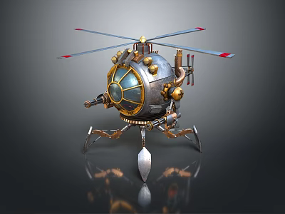 Steampunk Mechanical Creature With Spherical Body Propellers Metallic Parts And Round Windows 3d model
