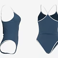 Blue One Piece Swimsuit With White Trim And Crisscross Straps Design