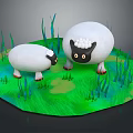 Game Movie Character Two White Sheep With Black Eyes On Green Grass Field