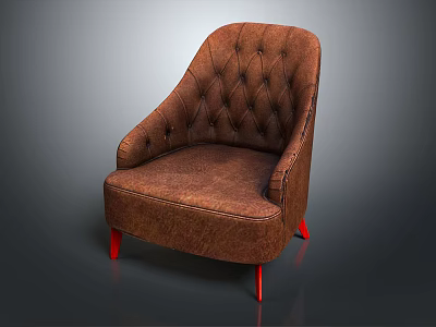 Elegant Brown Tufted Upholstered Single Seater Sofa With Red Legs Design 3d model