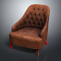 Elegant Brown Tufted Upholstered Single Seater Sofa With Red Legs Design