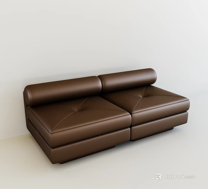 Modern Brown Leather Irregular Shaped Sofa with Curved Backrest and Two Seats 3d model