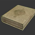 Intricate Carved Design on Vintage Leather Book Cover with Ornate Emblem