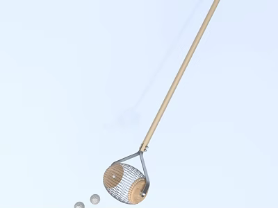 Shuttlecock Picker Upper Sports Equipment With Long Wooden Handle And Metal Basket For Badminton Training 3d model