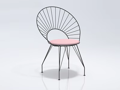Modern Leisure Chair With Metal Frame Radial Lines Backrest And Pink Cushion Seat 3d model
