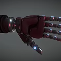 Futuristic Robotic Hand With Metallic Structure Red And Blue Illuminated Joints And Components
