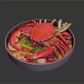 Fresh Red Crab Cooked in a Pot with Green Vegetables and Delicious Broth