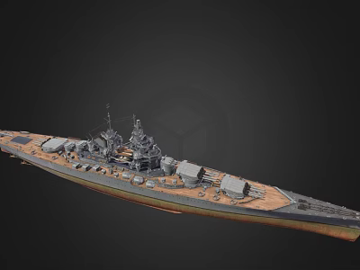 Large Naval Warship Design With Armored Deck And Turret Weapon Systems 3d model