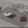 Modern Beige Sectional Sofa Set With Accent Chairs Coffee Table And Throw Blanket