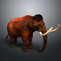 Red Fur Mammoth With Black Mane And Long White Tusks On Gray Background