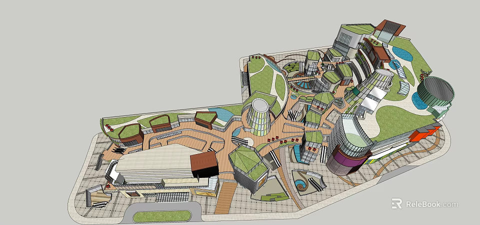 Modern Urban Complex Design With Green Roofs Open Spaces And Multiple Buildings 3d model 