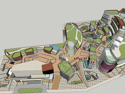 Modern Urban Complex Design With Green Roofs Open Spaces And Multiple Buildings 3d model