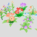 Cartoon Scene Featuring Colorful Vibrant Flowers With Various Colors And Green Leaves