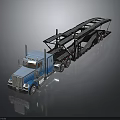 Blue Car Transporter Truck With Flatbed Trailer And Multiple Racks Shiny Exterior