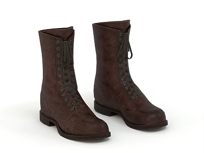 Classic Brown Leather Lace Up Boots With Stylish Design And Comfortable Fit 3d model