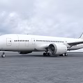 White Commercial Passenger Airliner Parked On Runway Against Cloudy Sky With Large Engine And Wing